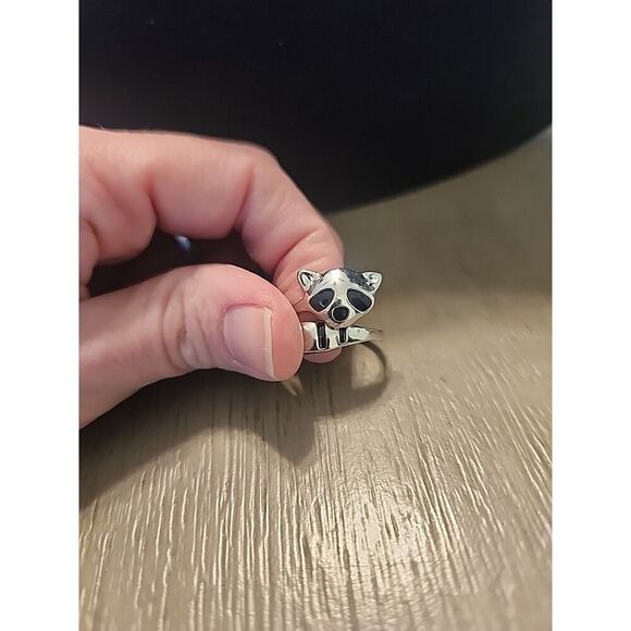 Wostu Adjustable 925 Sterling Silver Raccoon Animal Women Open Ring - Picture 2 of 4